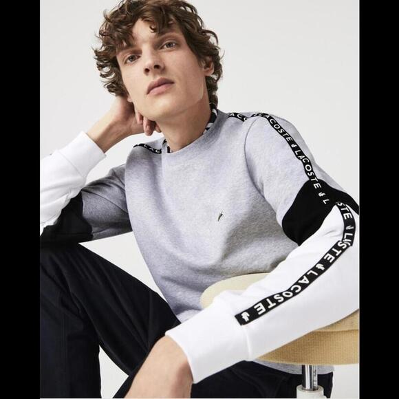 Men’s Crew Neck Lettered Colorblock Sleeved Fleece Sweatshirt Size Small - Picture 3 of 9